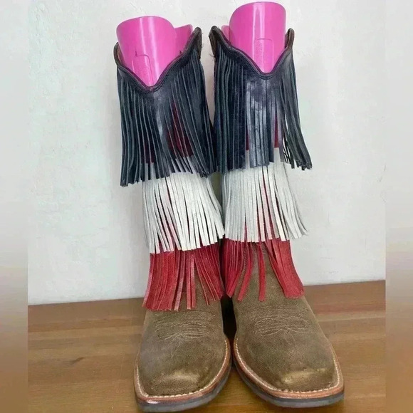 Twisted X Ruff Stock VFW Fringe American Flag Cowboy Boot 6.5 B - Picture 3 of 11
